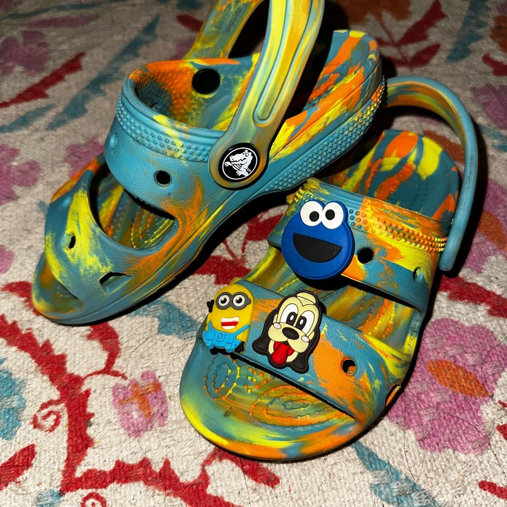 CROCS Kids Blue and Orange Sandals with Fun Charms